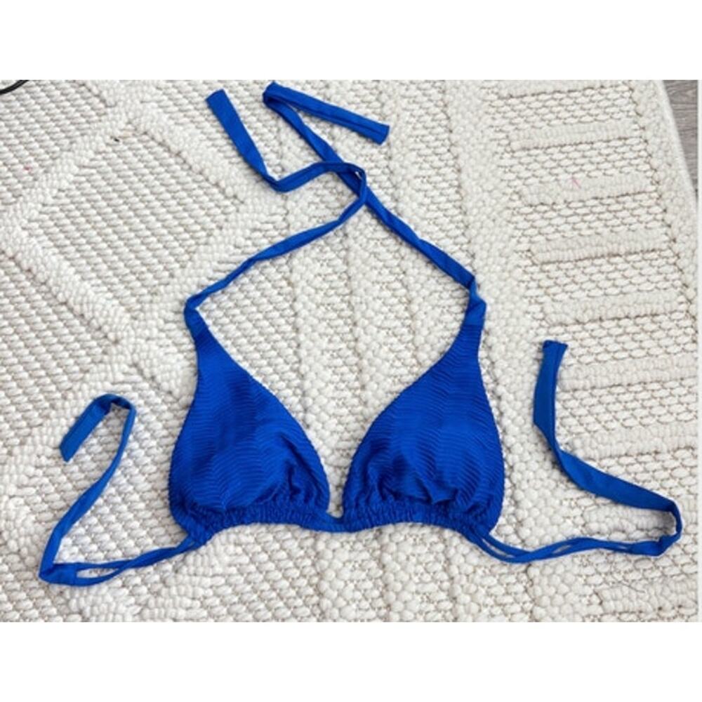 Luli Fama Vibrant Blue Rigid Pattern Triangle Bikini Top Size Small